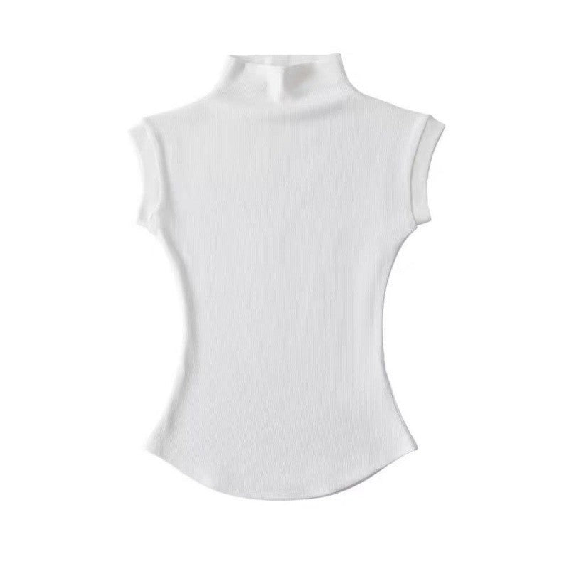 Pure desire style small high collar white short - sleeved T-shirt female summer cami top - Negative Apparel