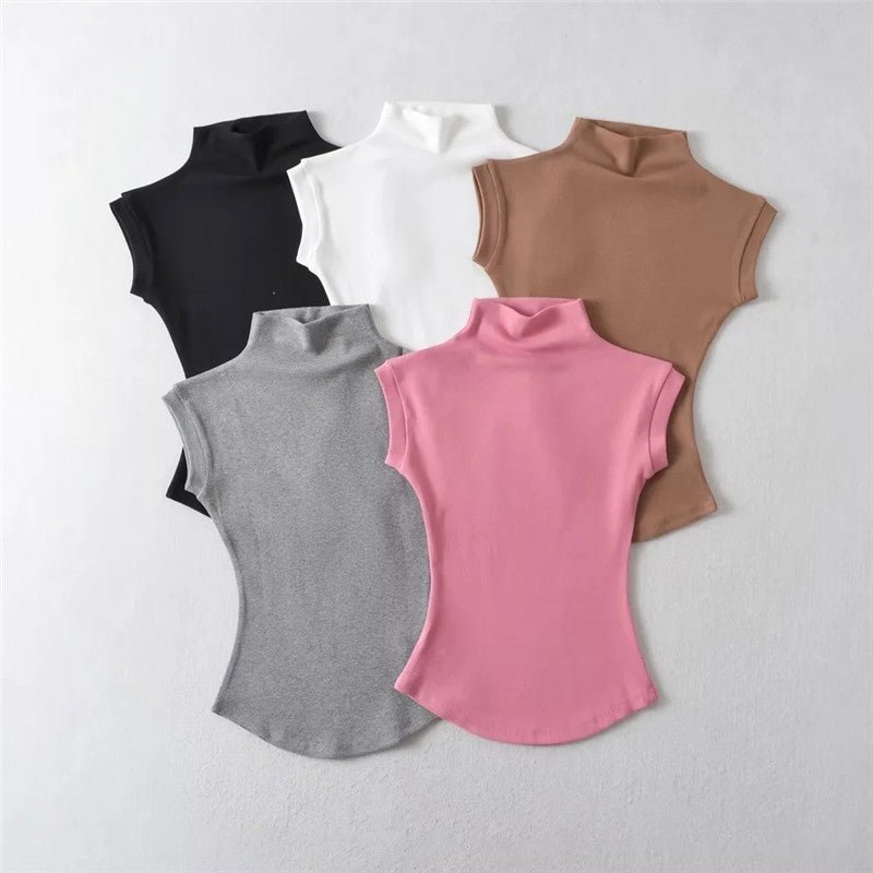 Pure desire style small high collar white short - sleeved T-shirt female summer cami top - Negative Apparel