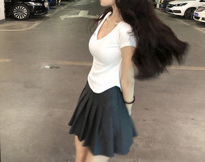 Pure desire style V - neck short - sleeved T-shirt for women in summer 2025 new slim fit hot girl short irregular bottoming top - Negative Apparel