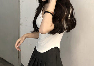 Pure desire style V - neck short - sleeved T-shirt for women in summer 2025 new slim fit hot girl short irregular bottoming top - Negative Apparel