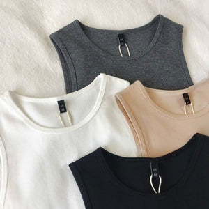 Retro AA style! Cotton high waist slim elastic slim fit short navel - exposing vest sleeveless bottoming female summer versatile - Negative Apparel