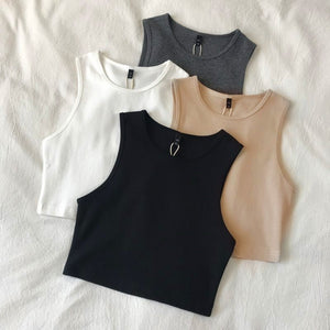 Retro AA style! Cotton high waist slim elastic slim fit short navel - exposing vest sleeveless bottoming female summer versatile - Negative Apparel