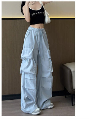 Retro overalls women's summer thin 2025 new thin casual American wide - leg pants high - waisted women's sweatpants - Negative Apparel
