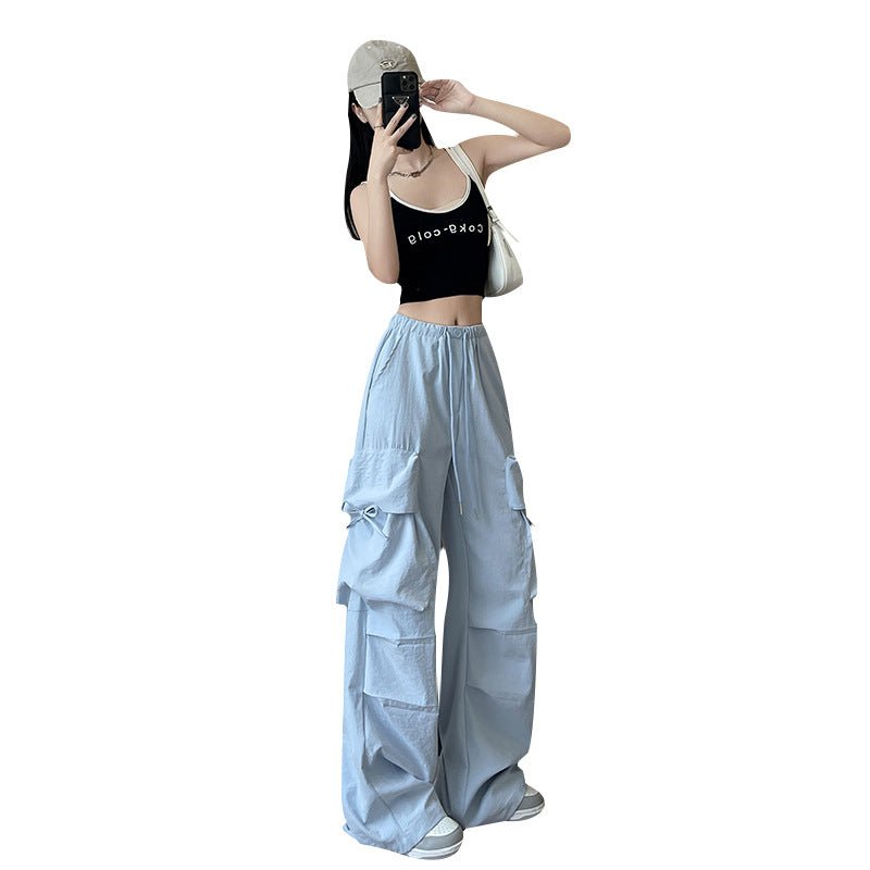 Retro overalls women's summer thin 2025 new thin casual American wide - leg pants high - waisted women's sweatpants - Negative Apparel