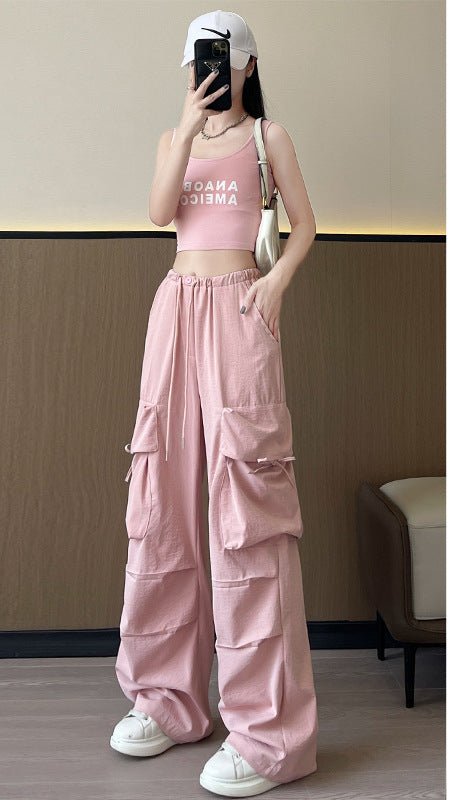 Retro overalls women's summer thin 2025 new thin casual American wide - leg pants high - waisted women's sweatpants - Negative Apparel
