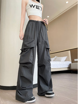 Retro overalls women's summer thin 2025 new thin casual American wide - leg pants high - waisted women's sweatpants - Negative Apparel