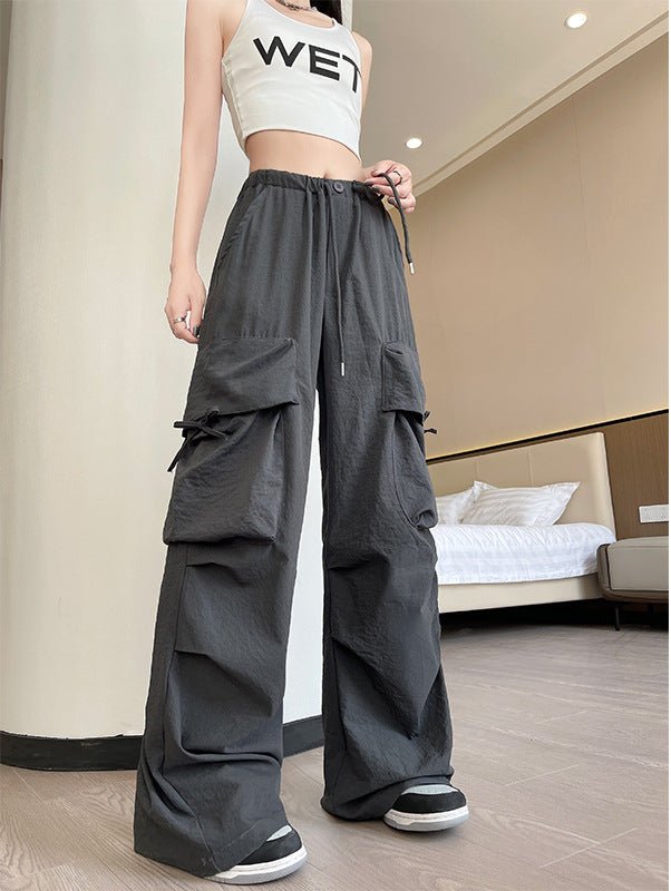 Retro overalls women's summer thin 2025 new thin casual American wide - leg pants high - waisted women's sweatpants - Negative Apparel