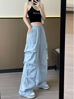 Retro overalls women's summer thin 2025 new thin casual American wide - leg pants high - waisted women's sweatpants - Negative Apparel