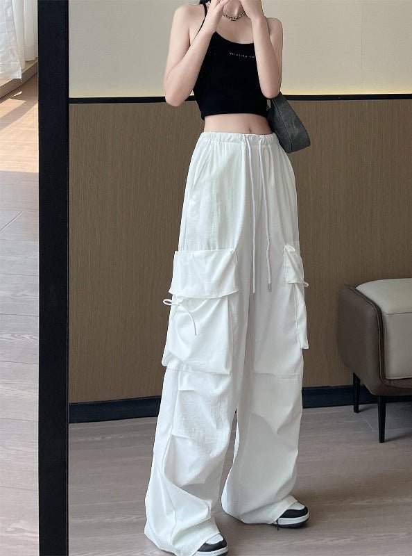 Retro overalls women's summer thin 2025 new thin casual American wide - leg pants high - waisted women's sweatpants - Negative Apparel
