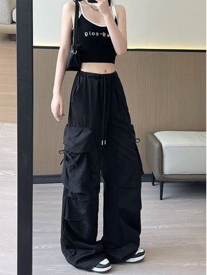 Retro overalls women's summer thin 2025 new thin casual American wide - leg pants high - waisted women's sweatpants - Negative Apparel