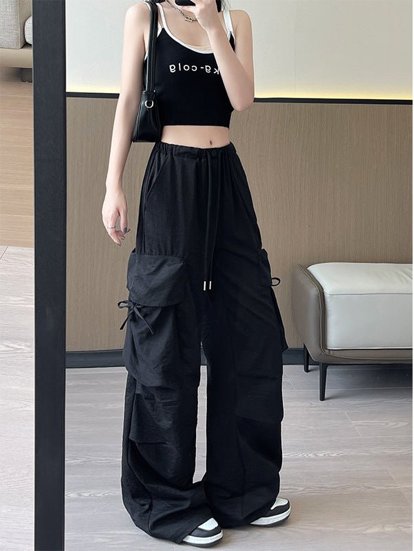 Retro overalls women's summer thin 2025 new thin casual American wide - leg pants high - waisted women's sweatpants - Negative Apparel