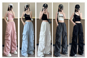 Retro overalls women's summer thin 2025 new thin casual American wide - leg pants high - waisted women's sweatpants - Negative Apparel