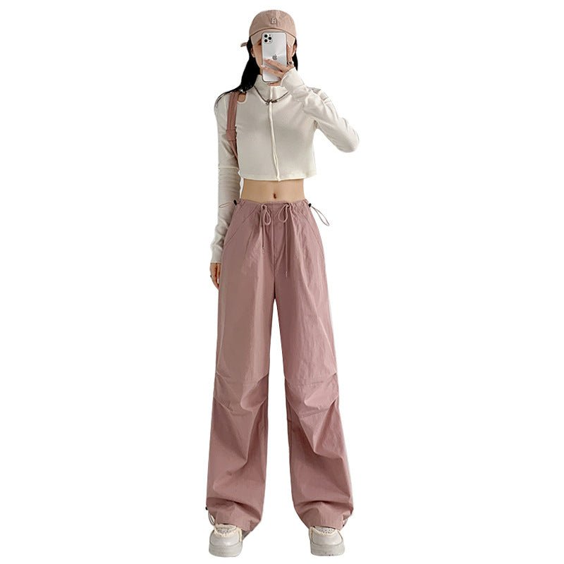 Retro style overalls women's pants women's summer thin high waist straight parachute pants casual wide leg sports pants - Negative Apparel