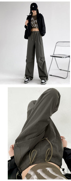 Retro style overalls women's pants women's summer thin high waist straight parachute pants casual wide leg sports pants - Negative Apparel