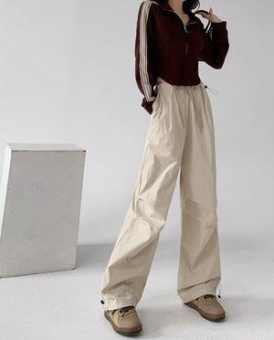 Retro style overalls women's pants women's summer thin high waist straight parachute pants casual wide leg sports pants - Negative Apparel