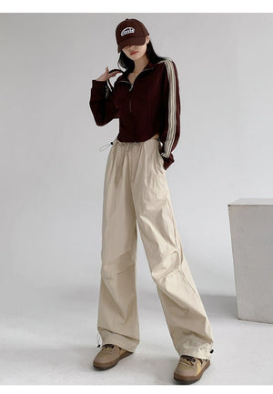 Retro style overalls women's pants women's summer thin high waist straight parachute pants casual wide leg sports pants - Negative Apparel