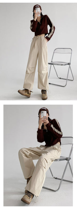 Retro style overalls women's pants women's summer thin high waist straight parachute pants casual wide leg sports pants - Negative Apparel