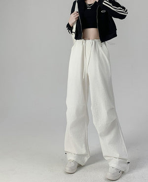 Retro style overalls women's pants women's summer thin high waist straight parachute pants casual wide leg sports pants - Negative Apparel