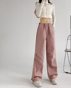 Retro style overalls women's pants women's summer thin high waist straight parachute pants casual wide leg sports pants - Negative Apparel