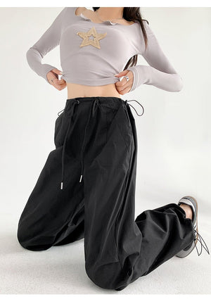 Retro style overalls women's pants women's summer thin high waist straight parachute pants casual wide leg sports pants - Negative Apparel