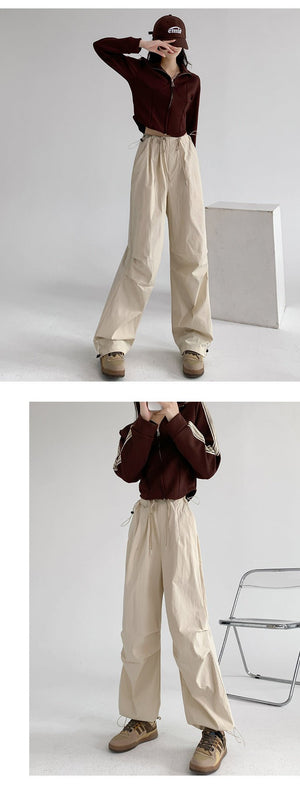 Retro style overalls women's pants women's summer thin high waist straight parachute pants casual wide leg sports pants - Negative Apparel