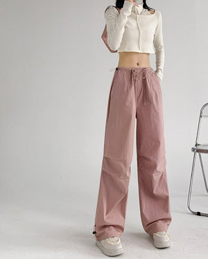 Retro style overalls women's pants women's summer thin high waist straight parachute pants casual wide leg sports pants - Negative Apparel