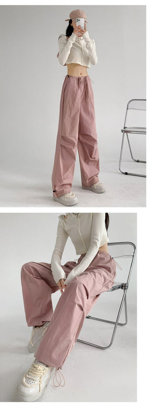 Retro style overalls women's pants women's summer thin high waist straight parachute pants casual wide leg sports pants - Negative Apparel