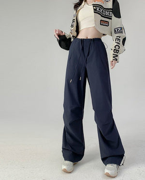 Retro style overalls women's pants women's summer thin high waist straight parachute pants casual wide leg sports pants - Negative Apparel