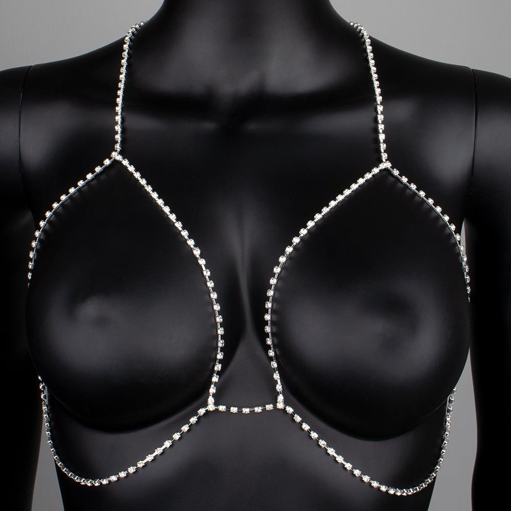 Rhinestone chain chest chain super flash sxy rhinestone halter neck body chain - Negative Apparel