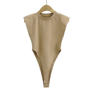 Right angle shoulder pad bodysuit summer new T-shirt solid color open crotch tight bodysuit - Negative Apparel