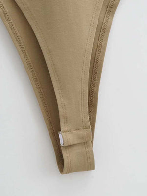 Right angle shoulder pad bodysuit summer new T-shirt solid color open crotch tight bodysuit - Negative Apparel