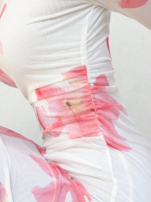 Romantic Date Night Floral Print Pleated Long Sleeve Dress For Women - Negative Apparel