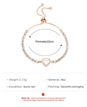 Rose gold heart zircon bracelet versatile high - end female alloy diamond ladies bracelet bracelet jewelry - Negative Apparel