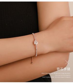 Rose gold heart zircon bracelet versatile high - end female alloy diamond ladies bracelet bracelet jewelry - Negative Apparel