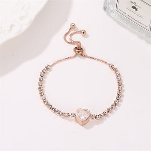 Rose gold heart zircon bracelet versatile high - end female alloy diamond ladies bracelet bracelet jewelry - Negative Apparel