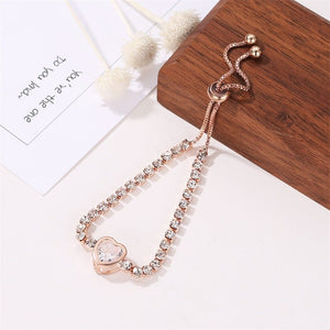 Rose gold heart zircon bracelet versatile high - end female alloy diamond ladies bracelet bracelet jewelry - Negative Apparel