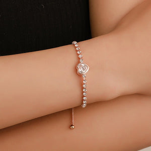 Rose gold heart zircon bracelet versatile high - end female alloy diamond ladies bracelet bracelet jewelry - Negative Apparel