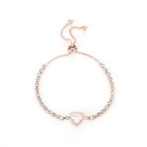 Rose gold heart zircon bracelet versatile high - end female alloy diamond ladies bracelet bracelet jewelry - Negative Apparel