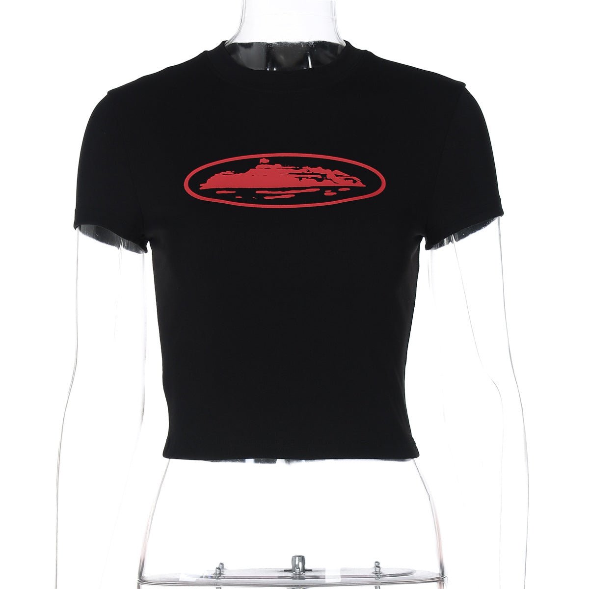 Round neck short sleeve pullover print slim fit T-shirt top - Negative Apparel