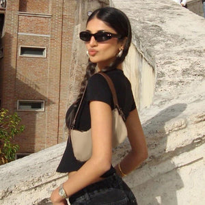 Round neck short sleeve pullover print slim fit T-shirt top - Negative Apparel