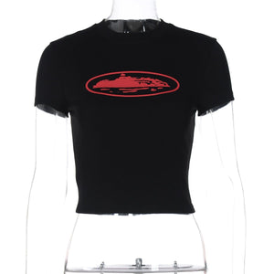 Round neck short sleeve pullover print slim fit T-shirt top - Negative Apparel