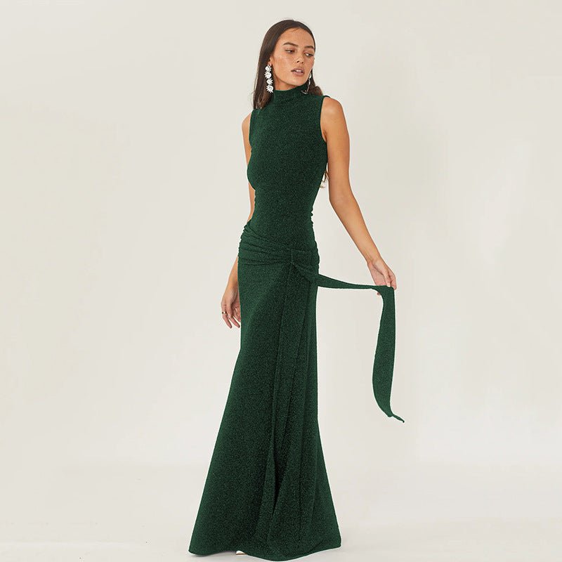 Round Neck Sleeveless Bright silk Fishtail Slim Dress - Negative Apparel