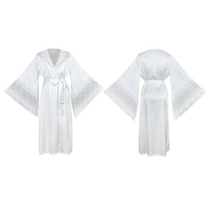 Satin Ethereal | Lace - Trimmed Light Luxury Morning Gown - Negative Apparel