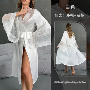 Satin Ethereal | Lace - Trimmed Light Luxury Morning Gown - Negative Apparel