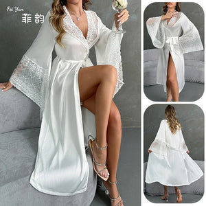 Satin Ethereal | Lace - Trimmed Light Luxury Morning Gown - Negative Apparel