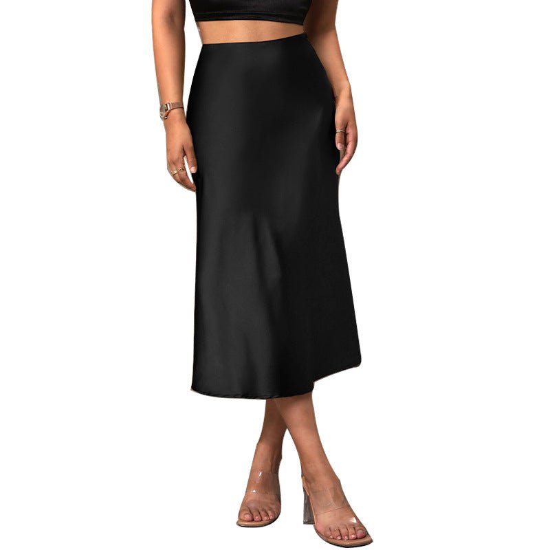 Satin silk skirt 2025 spring and summer elegant style polyester medium length A - shaped skirt - Negative Apparel