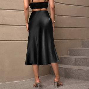 Satin silk skirt 2025 spring and summer elegant style polyester medium length A - shaped skirt - Negative Apparel