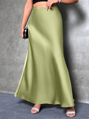 satin skirt spring and summer new simple imitation silk long skirt women's clothing - Negative Apparel