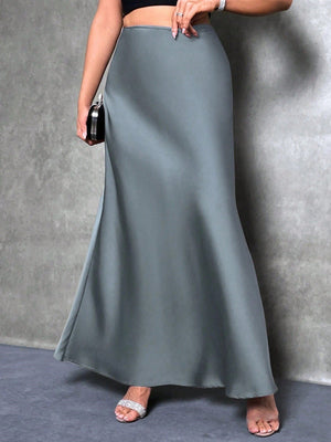 satin skirt spring and summer new simple imitation silk long skirt women's clothing - Negative Apparel