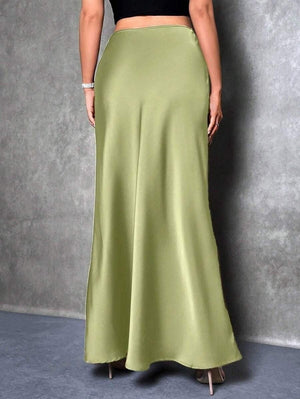 satin skirt spring and summer new simple imitation silk long skirt women's clothing - Negative Apparel